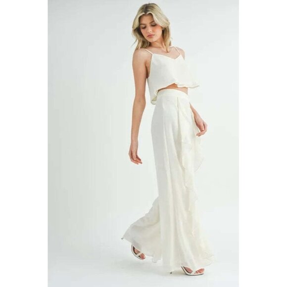 MABLE Crop Cami and Ruffled Wide Leg Pants Set